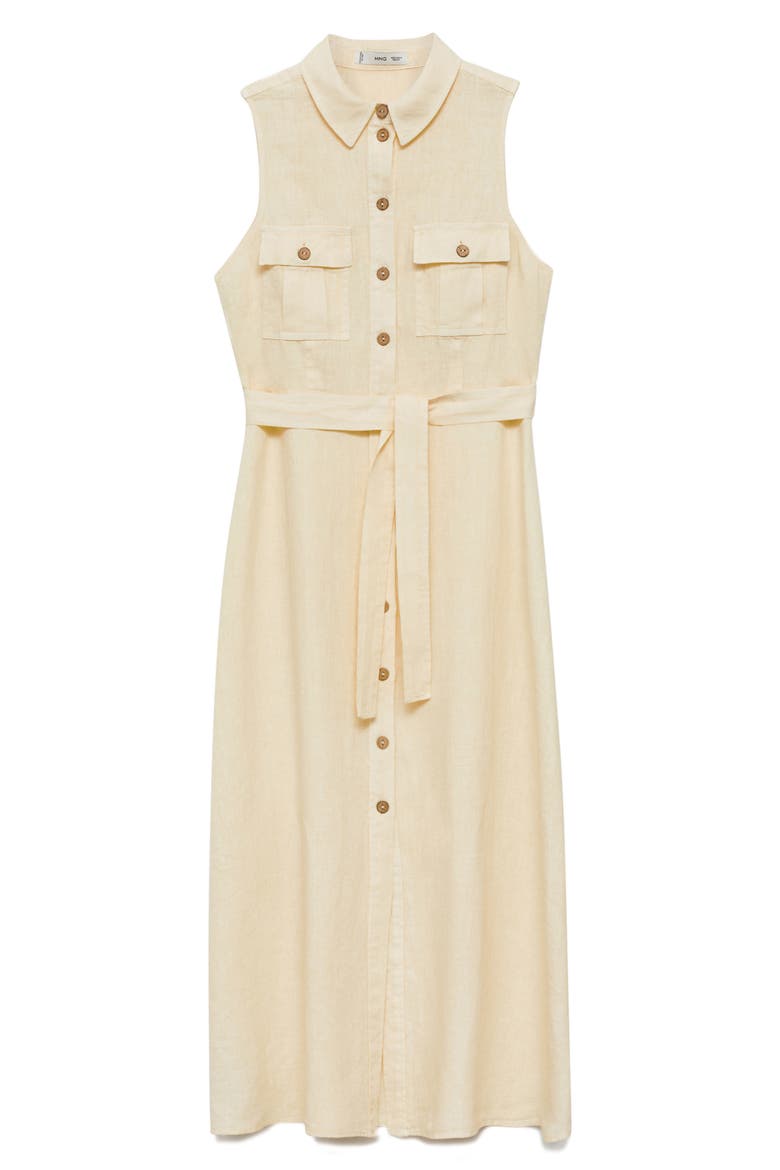 Sleeveless Belted Linen Midi Shirtdress, Alternate, color, PASTEL YELLOW