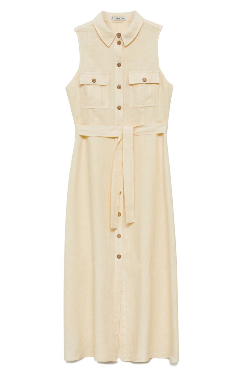 MANGO Sleeveless Belted Linen Midi Shirtdress, Alternate, color,
