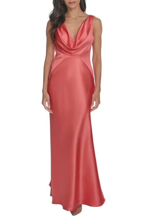 Draped Neck Satin Gown