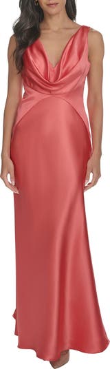 Draped Neck Satin Gown