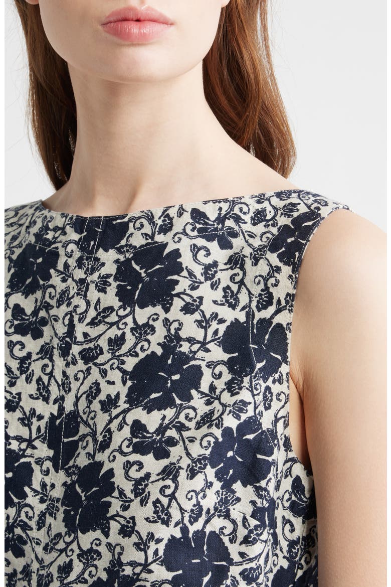 Cinched Boatneck Sleeveless Linen Top, Alternate, color, OAT