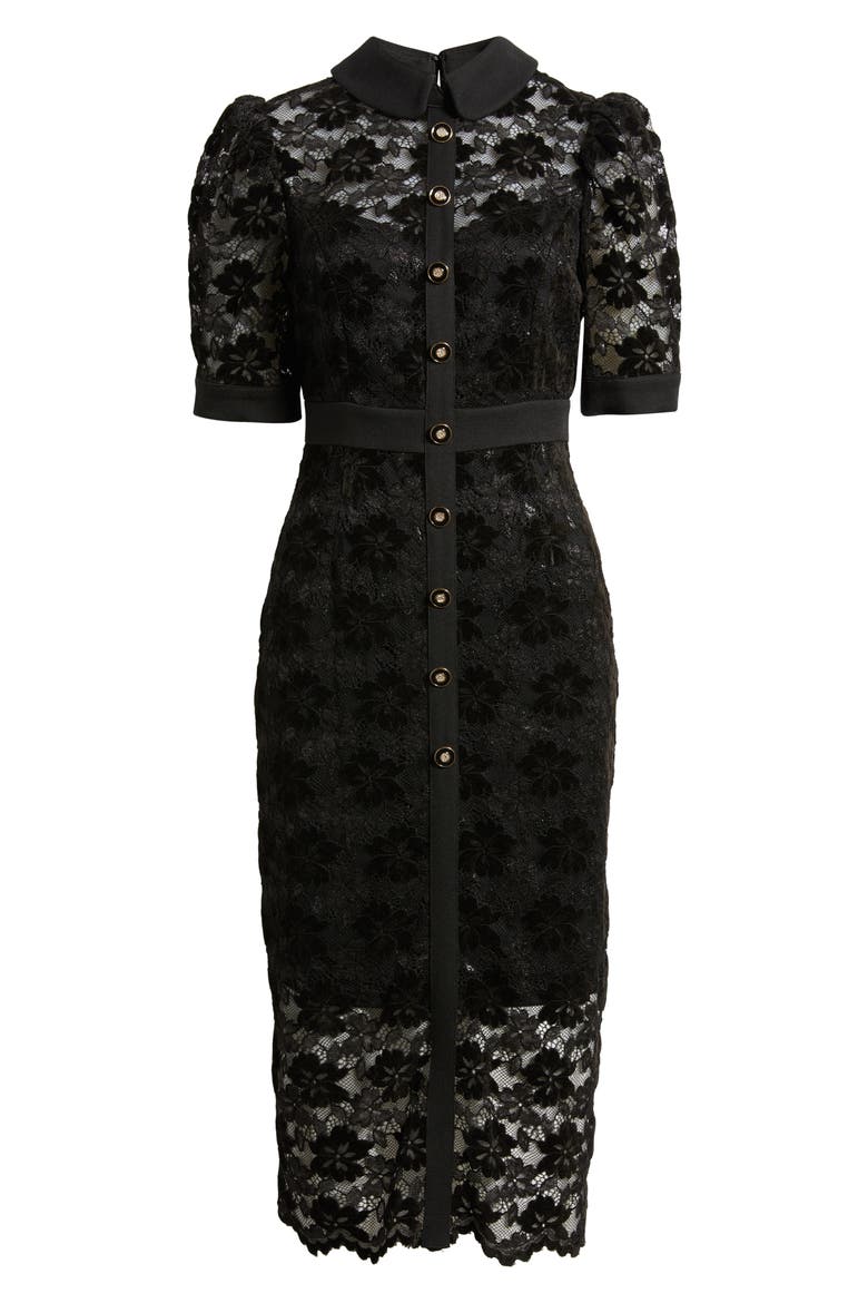 Metallic Lace Midi Shirtdress, Alternate, color, BLACK