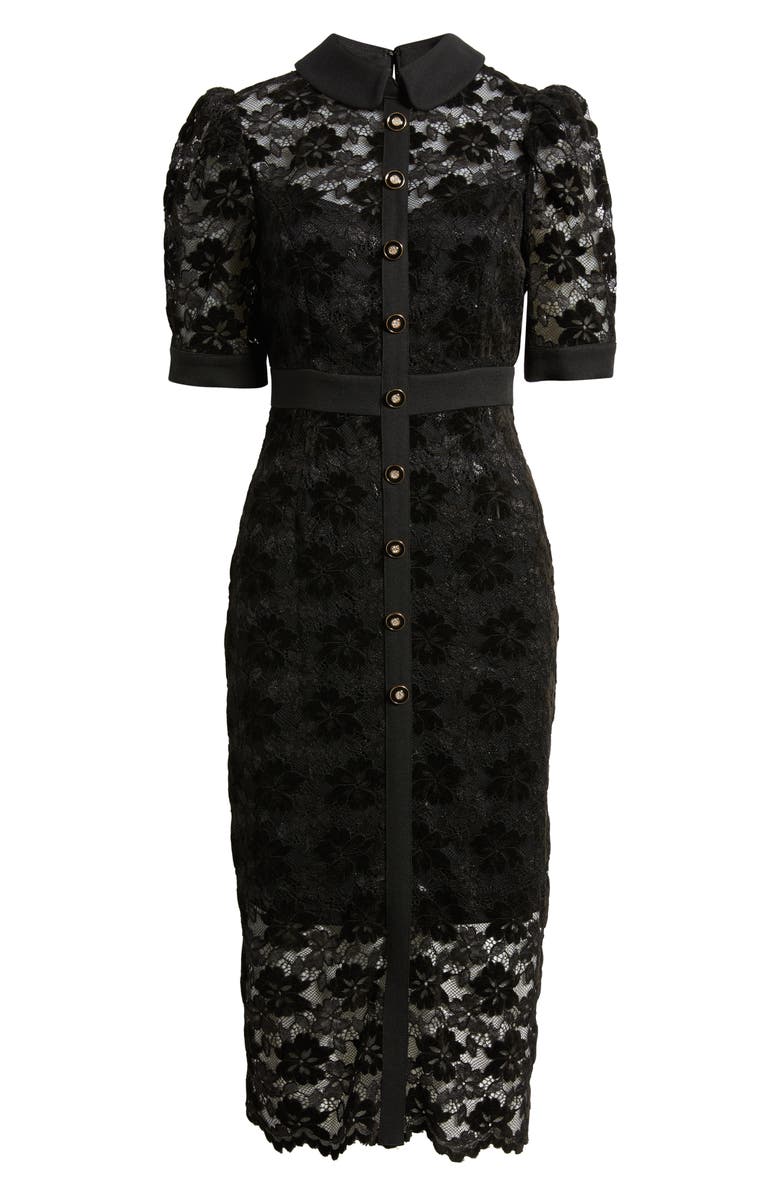 Tahari ASL Metallic Lace Midi Shirtdress, Alternate, color, Black