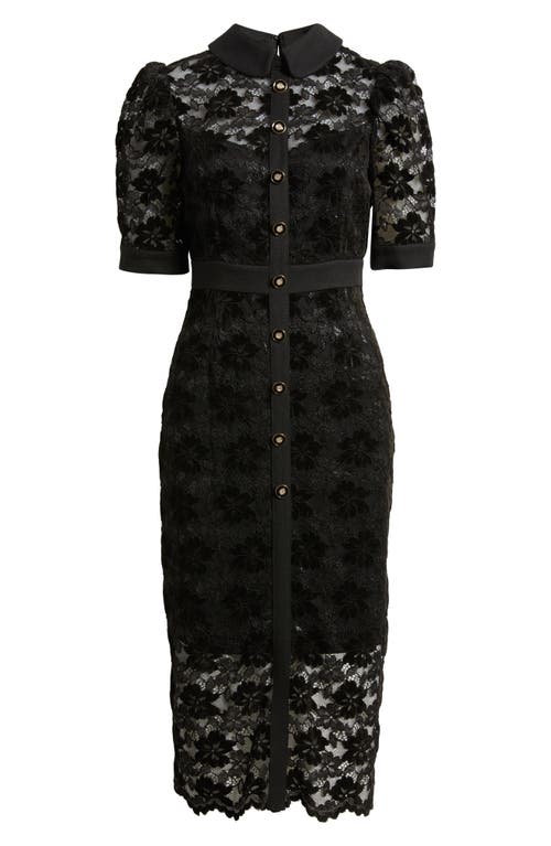 Tahari Asl Metallic Lace Midi Shirtdress In Black