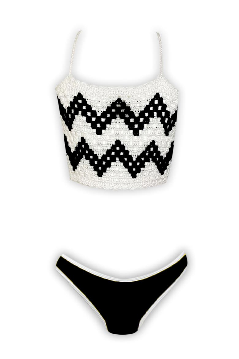 Hand-Made Chevron Crochet Two Piece Bikini, Little Kid-Big Kid, Main, color, Black-White
