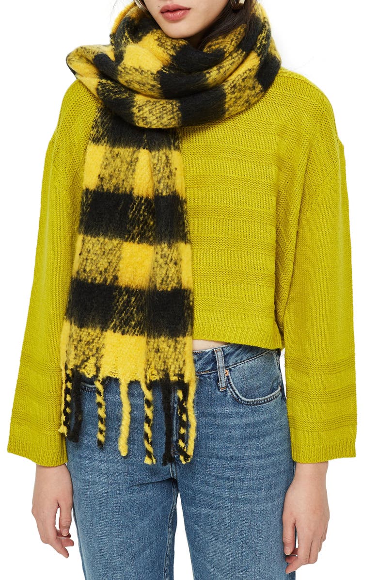 Topshop Heavy Punk Check Scarf, Main, color,