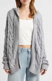 Dylan Cable Knit Zip-Up Hooded Sweater