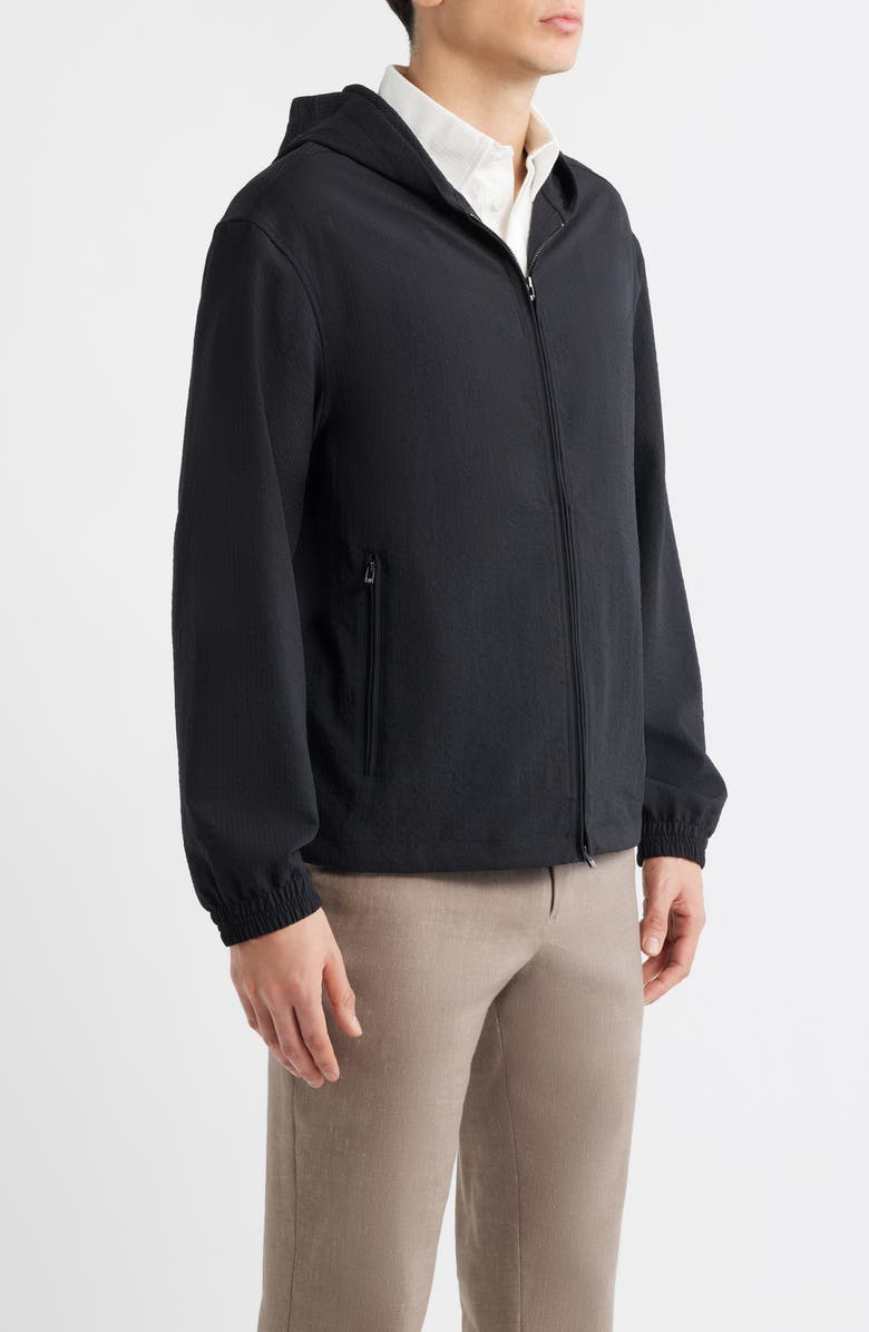 Emporio Armani Seersucker Hooded Jacket, Alternate, color, Solid Black
