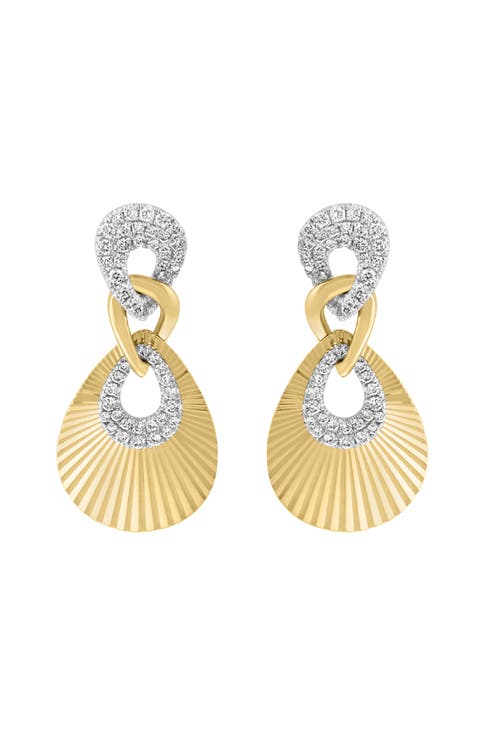 Diamond Fan Drop Earrings in 14K White & Yellow Gold
