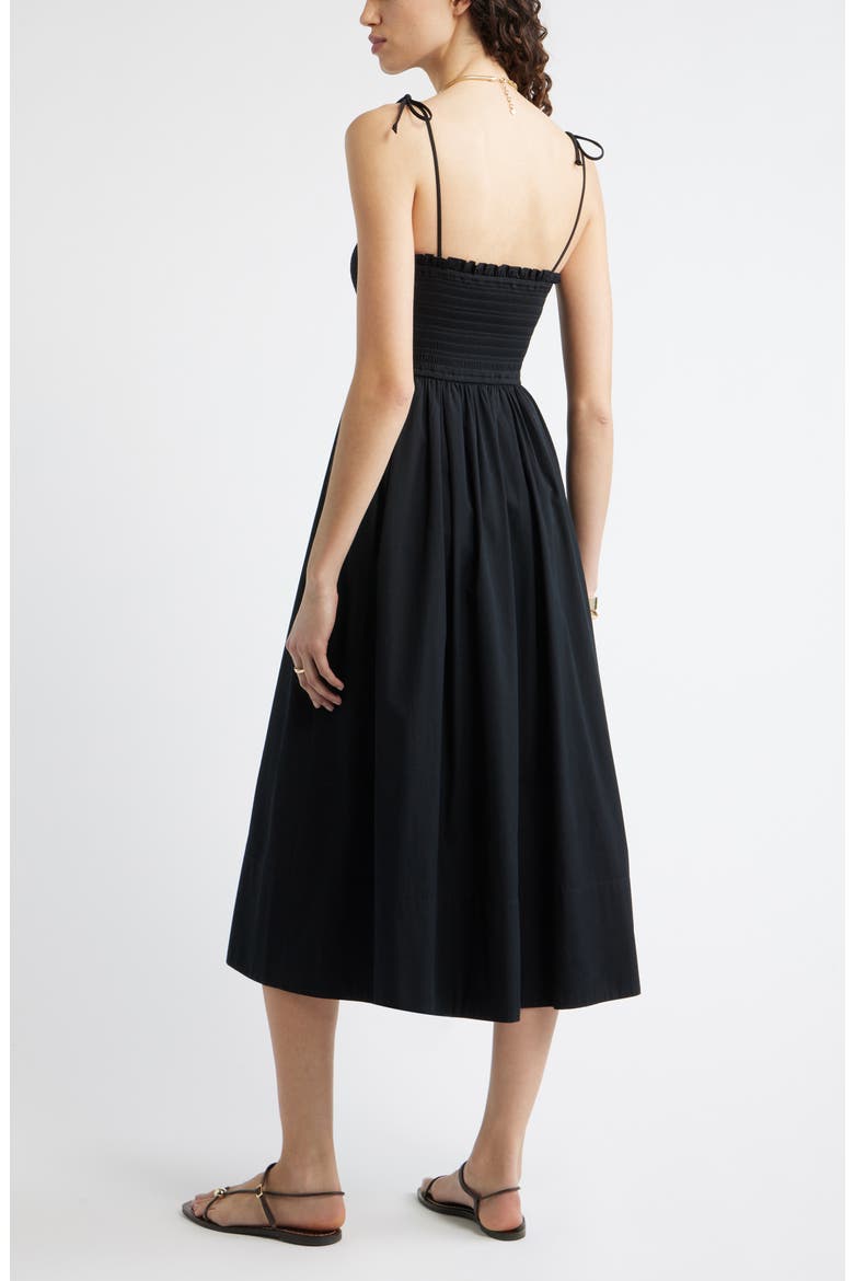 Smocked Stretch Cotton Midi Sundress, Alternate, color, BLACK