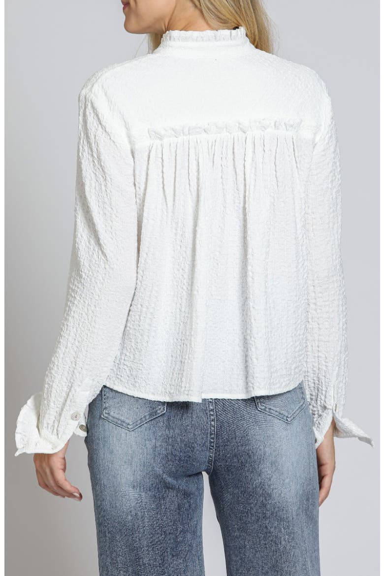Ruffle Long Sleeve Crop Button-Up Shirt, Alternate, color, WHITE