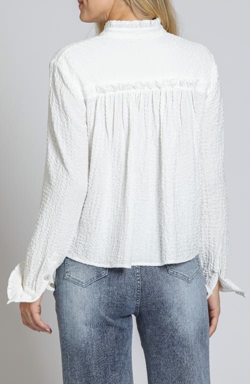 Apny Ruffle Long Sleeve Crop Button-up Shirt In White
