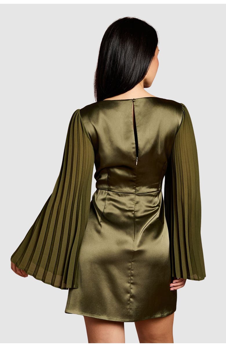 Coast Petite Satin Pleated Flare Mini Dress, Alternate, color, Olive