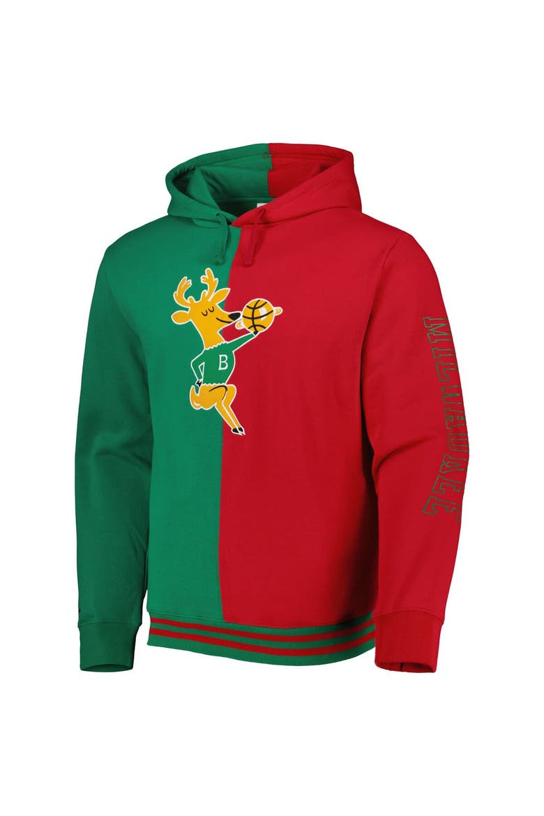 Men's Mitchell & Ness Green/Red Milwaukee Bucks Hardwood Classics Split Pullover Hoodie, Alternate, color, Green