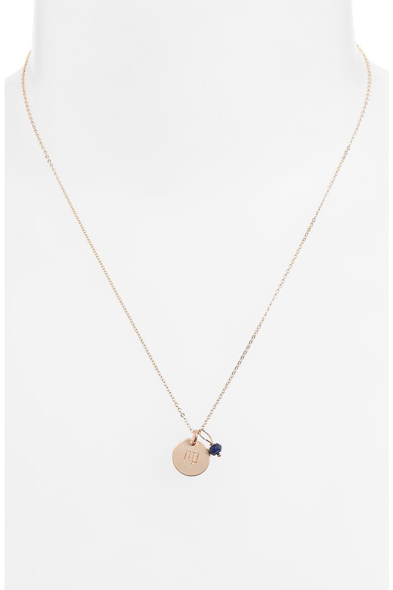 14k-Gold Fill & Semiprecious Birthstone Zodiac Mini Disc Necklace, Alternate, color, VIRGO