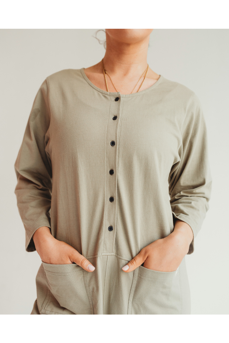 Organic Cotton Mila Long Sleeve Jumpsuit, Alternate, color, Stone