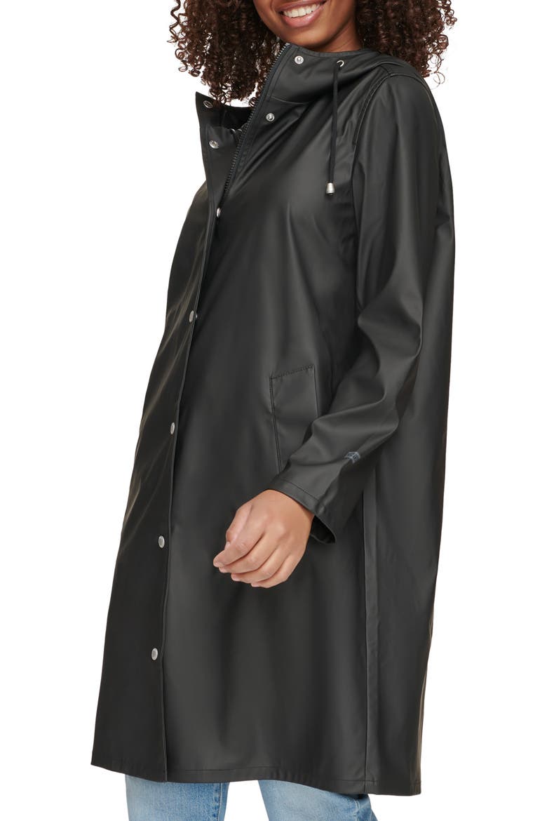 Water Resistant Hooded Long Rain Jacket, Alternate, color, BLACK