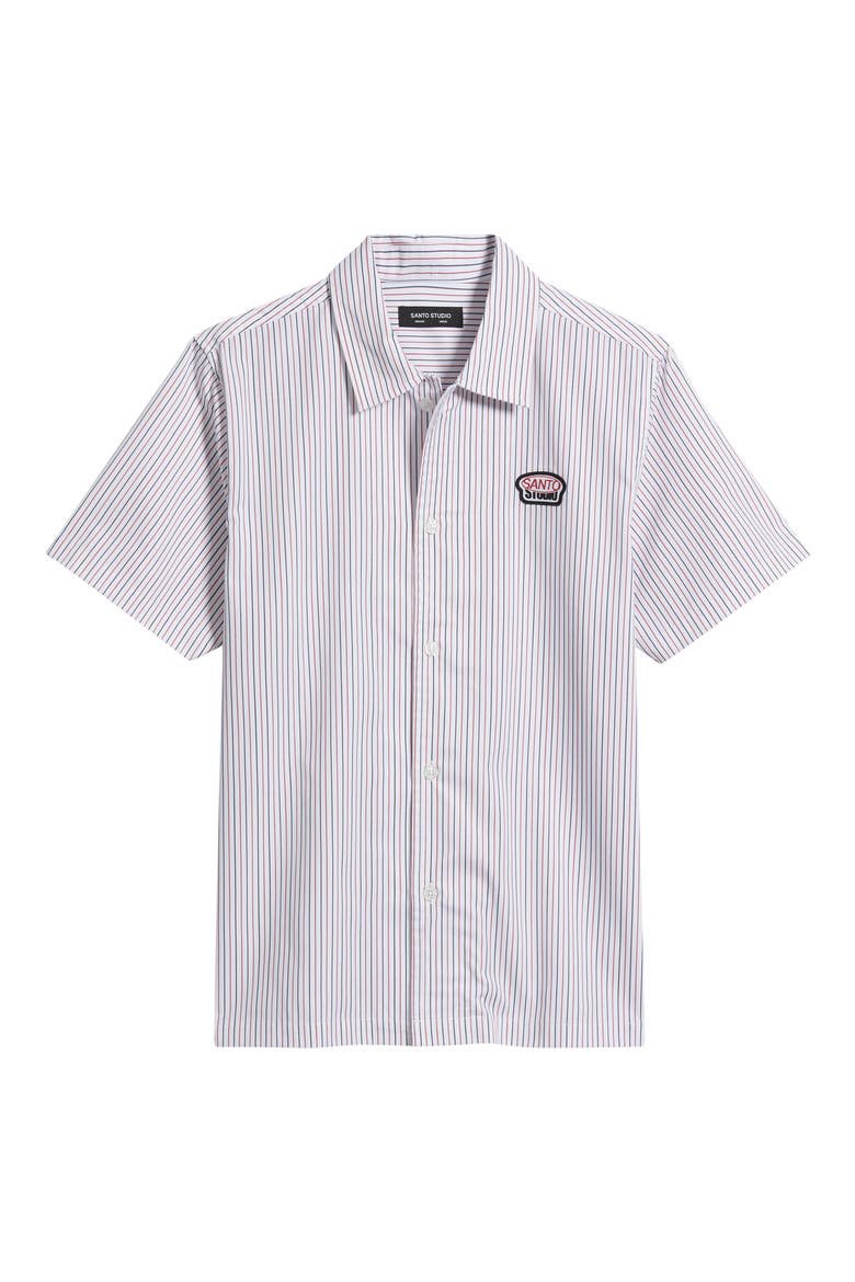 Santo Stripe Short Sleeve Cotton Button-Up Shirt, Alternate, color, WHITE BLACK RED
