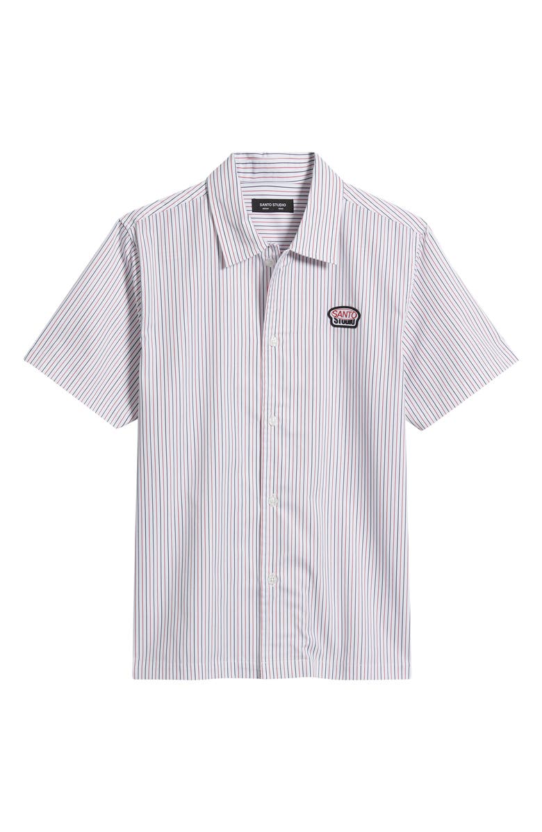 SANTO STUDIO Santo Stripe Short Sleeve Cotton Button-Up Shirt, Alternate, color, White Black Red