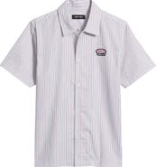 SANTO STUDIO Santo Stripe Short Sleeve Cotton Button-Up Shirt