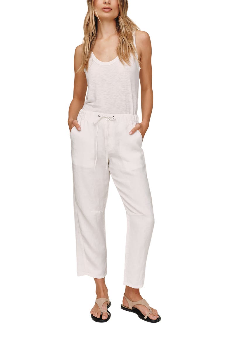Drawstring Linen Ankle Barrel Pants, Alternate, color, WHITE