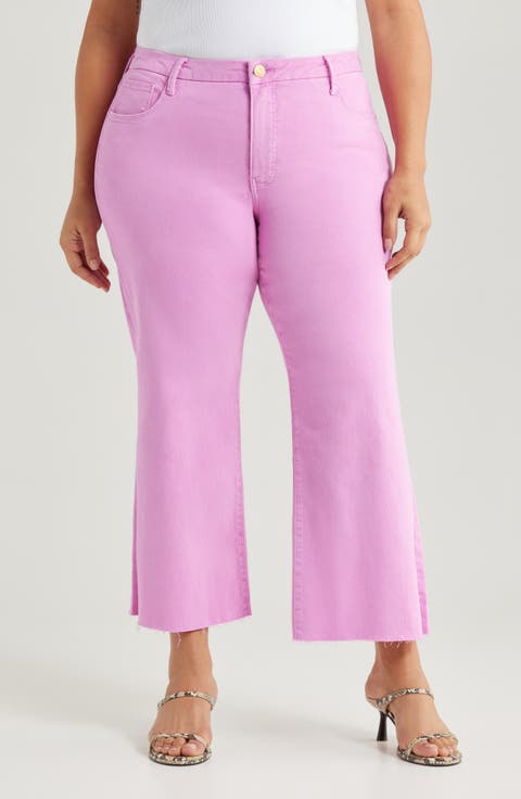 Meg Fab Ab Raw Hem High Waist Wide Leg Jeans (Peony Pink) (Plus)