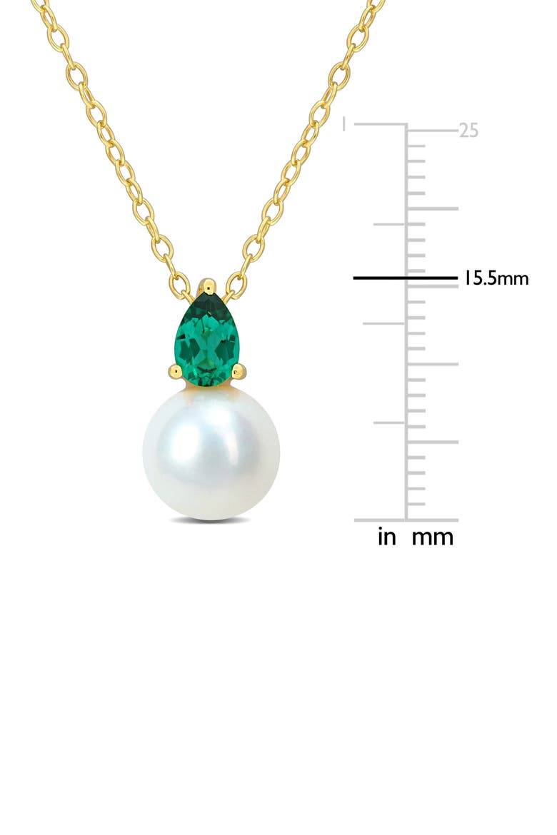 Lab Created Emerald & Freshwater Pearl Pendant Necklace, Alternate, color, GREEN