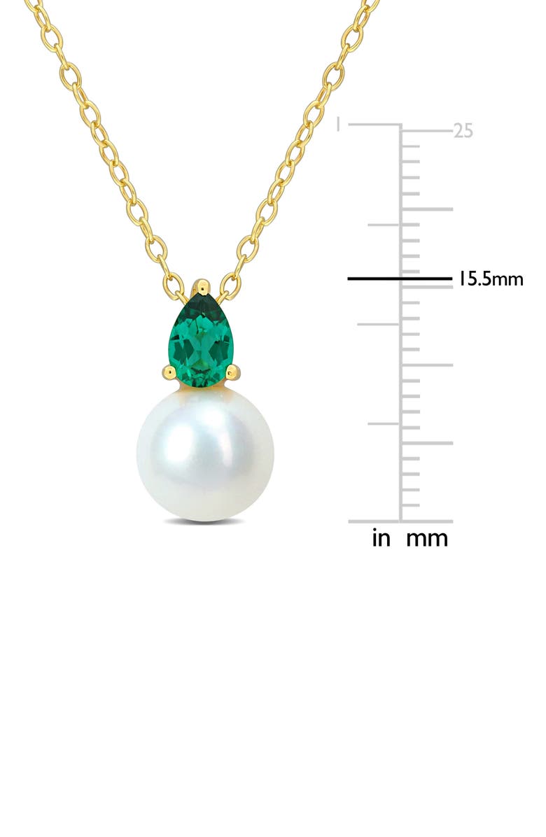 DELMAR Lab Created Emerald & Freshwater Pearl Pendant Necklace, Alternate, color, Green