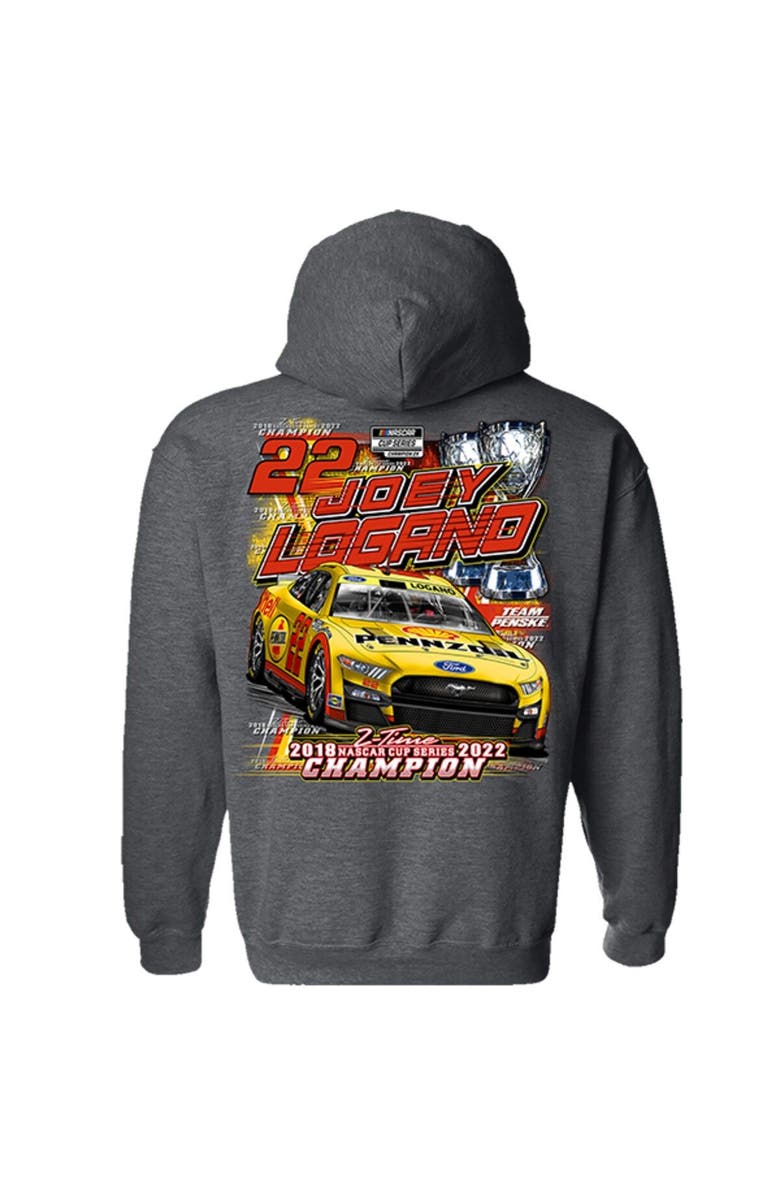 TEAM PENSKE Men's Team Penske Heather Charcoal Joey Logano 2022 NASCAR Cup Series Champion Shell Pennzoil Two Spot Hoodie, Alternate, color, 