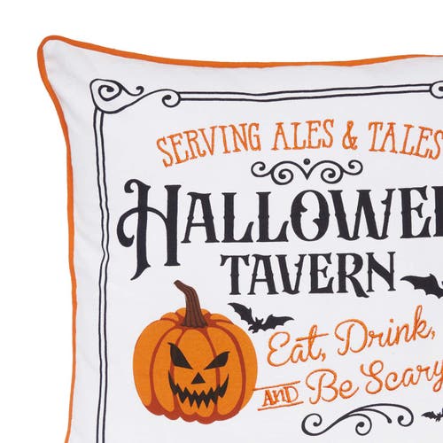C & F Home C&f Home Halloween Tavern Pumpkin Jack-o-lantern Accent Throw Pillow, 18" X 18" In White