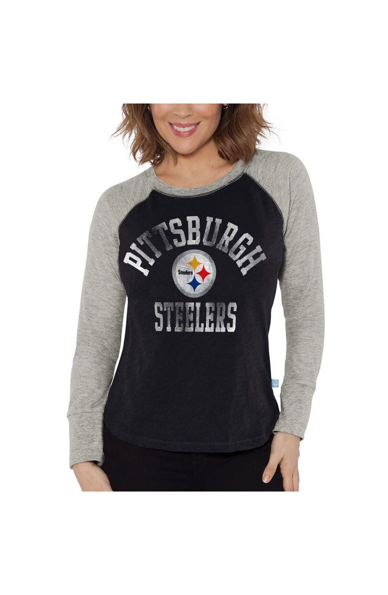 G-III 4HER BY CARL BANKS Women's G-III 4Her by Carl Banks Black/Heather Gray Pittsburgh Steelers Waffle Knit Raglan Long Sleeve T-Shirt, Main, color, Black