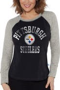 G-III 4HER BY CARL BANKS Women's G-III 4Her by Carl Banks Black/Heather Gray Pittsburgh Steelers Waffle Knit Raglan Long Sleeve T-Shirt