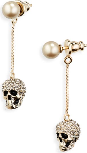 Alexander McQueen Pave Skull Stud Earringイヤリング Women's Pave Skull Chain Earrings in Gold | McQueen US