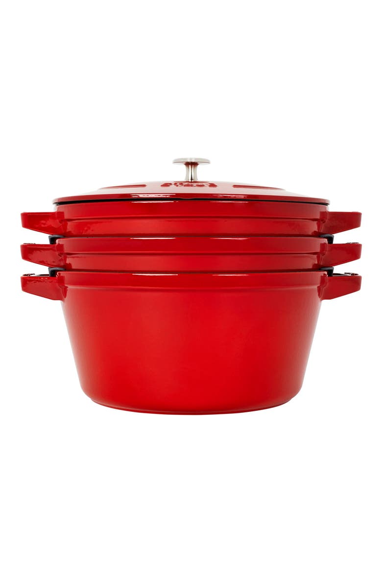 4-Piece Stackable Enameled Cast Iron Cookware Set, Alternate, color, CHERRY