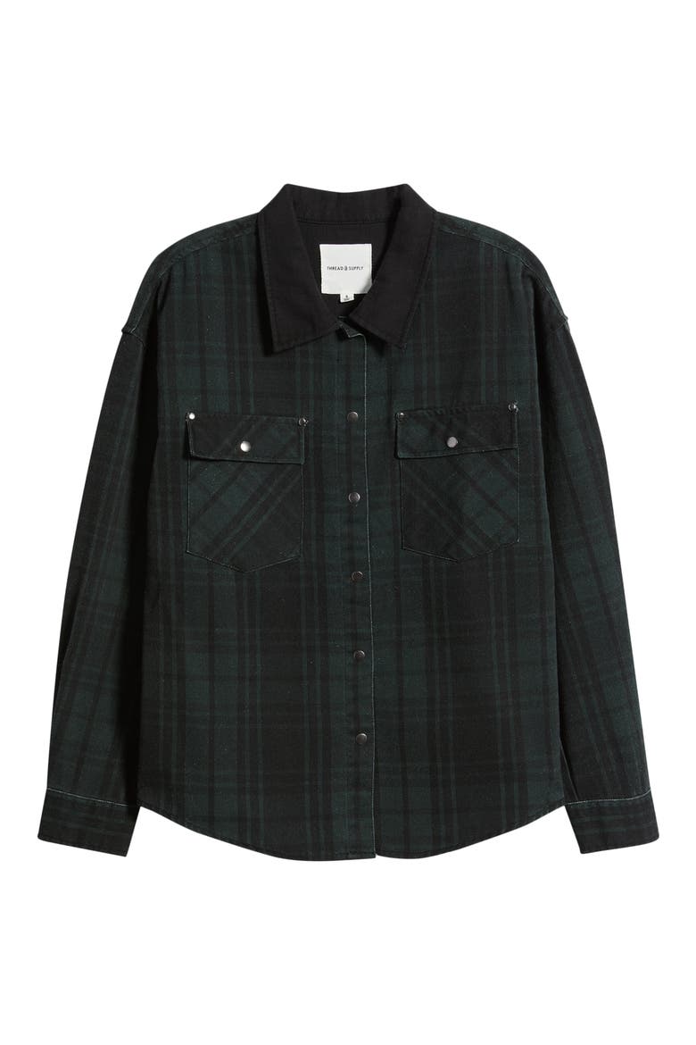 Plaid Cotton Shacket, Alternate, color, PINE BLACK PLAID
