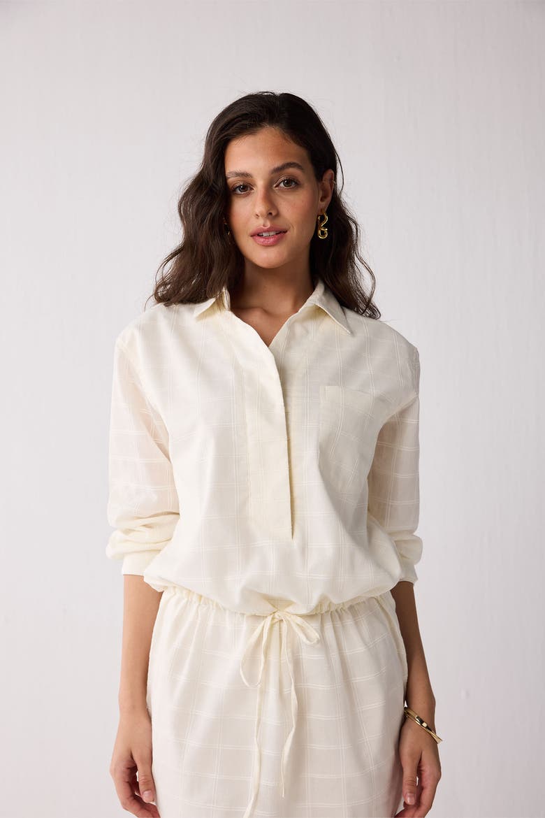 Oversized Shirt Dress with Drawstring, Alternate, color, Off-White