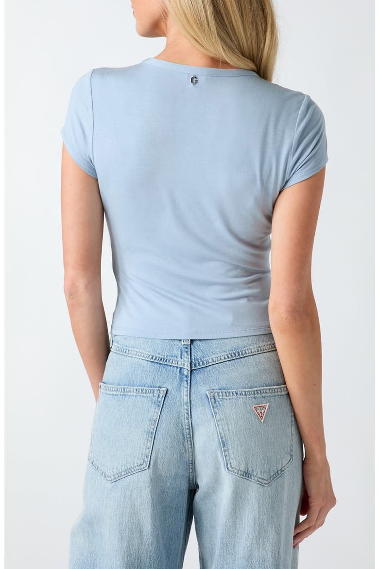 Bianca Ruched Short Sleeve Button Up Top, Alternate, color, BLUE