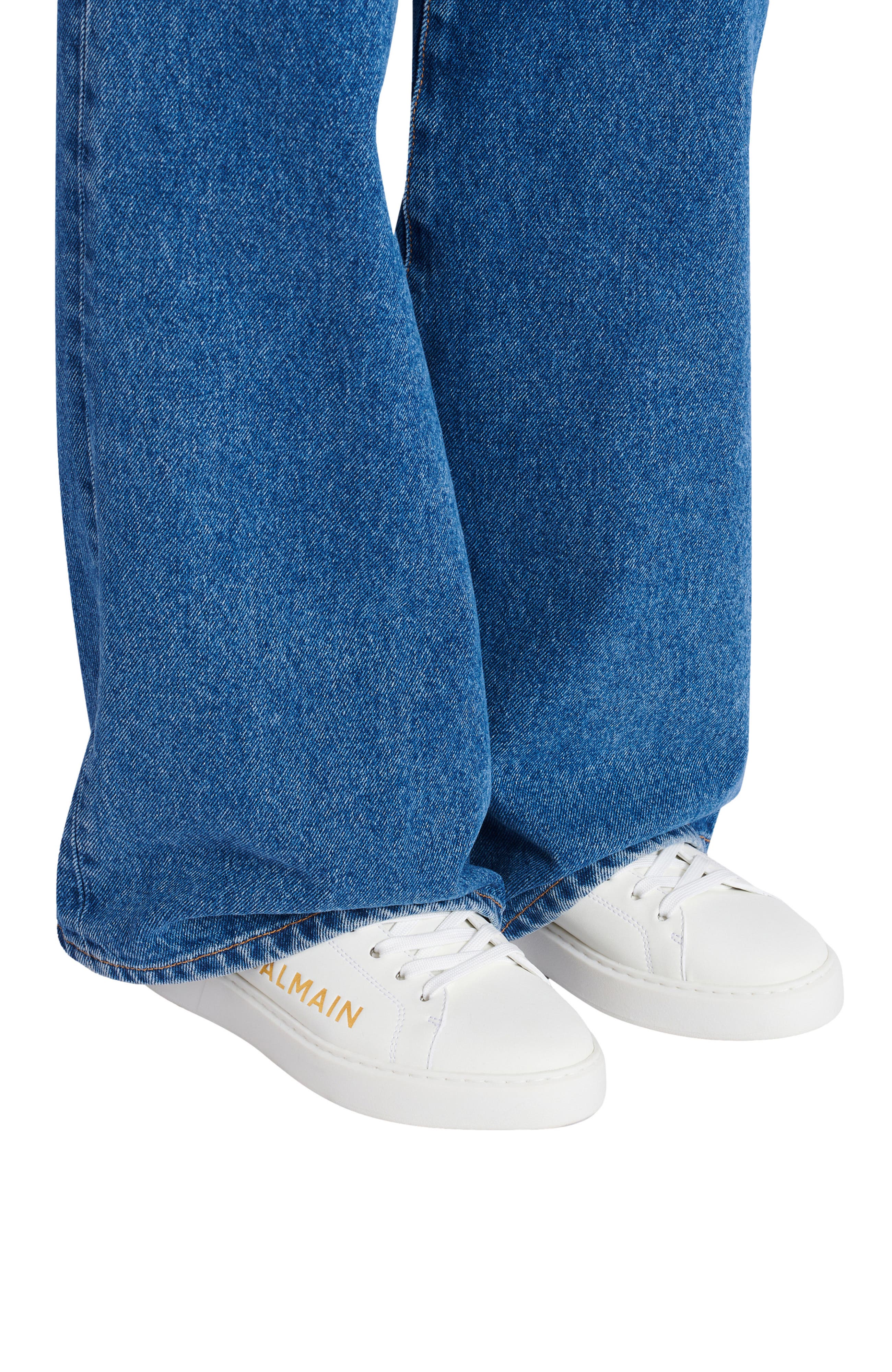 Balmain B-Court printed calfskin trainers, Alternate, color, White