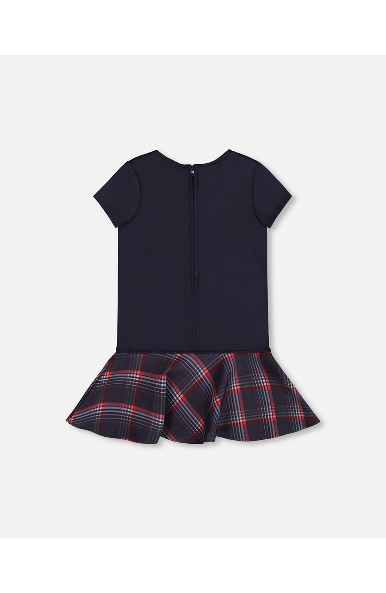 Deux par Deux Milano Dress with Plaid Flounce, Main, color, Navy Blue