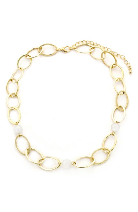 Imitation Pearl Station Chain Necklace