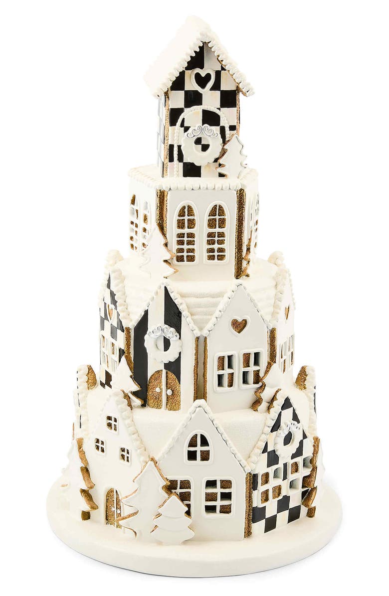 MACKENZIE CHILDS Gingerbread Round Illuminated Village Figurine, Main, color, White