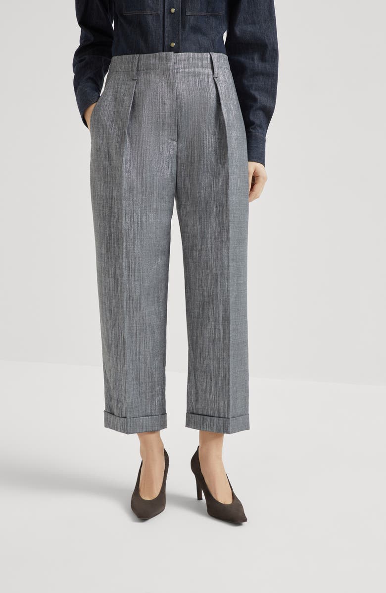 Brunello Cucinelli Sparkling twill trousers, Alternate, color, Silver