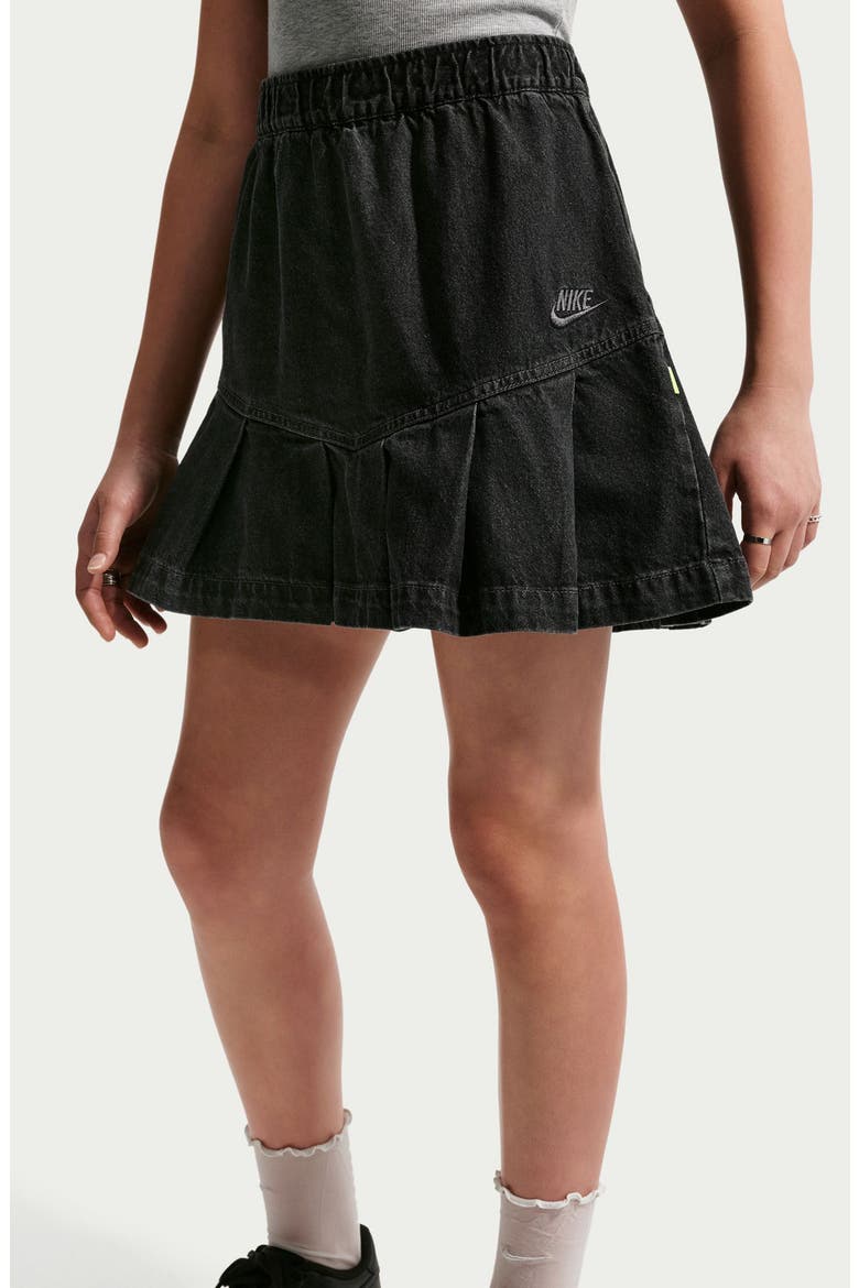 Kids' Sportswear Denim Pleated Skirt, Alternate, color, BLACK/ ANTHRACITE/ VOLT