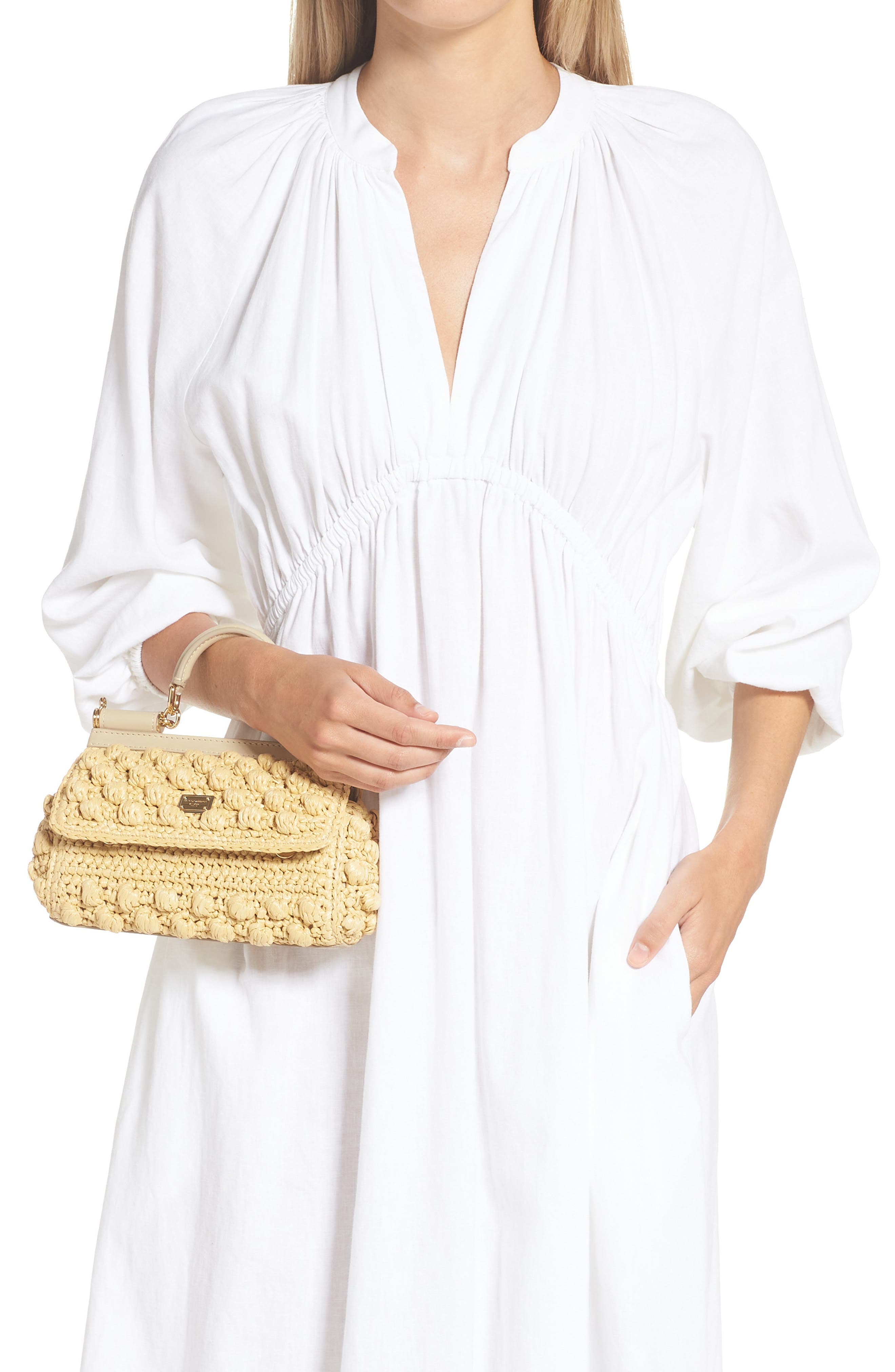 Dolce&Gabbana Sicily Small Raffia Satchel, Alternate, color, 