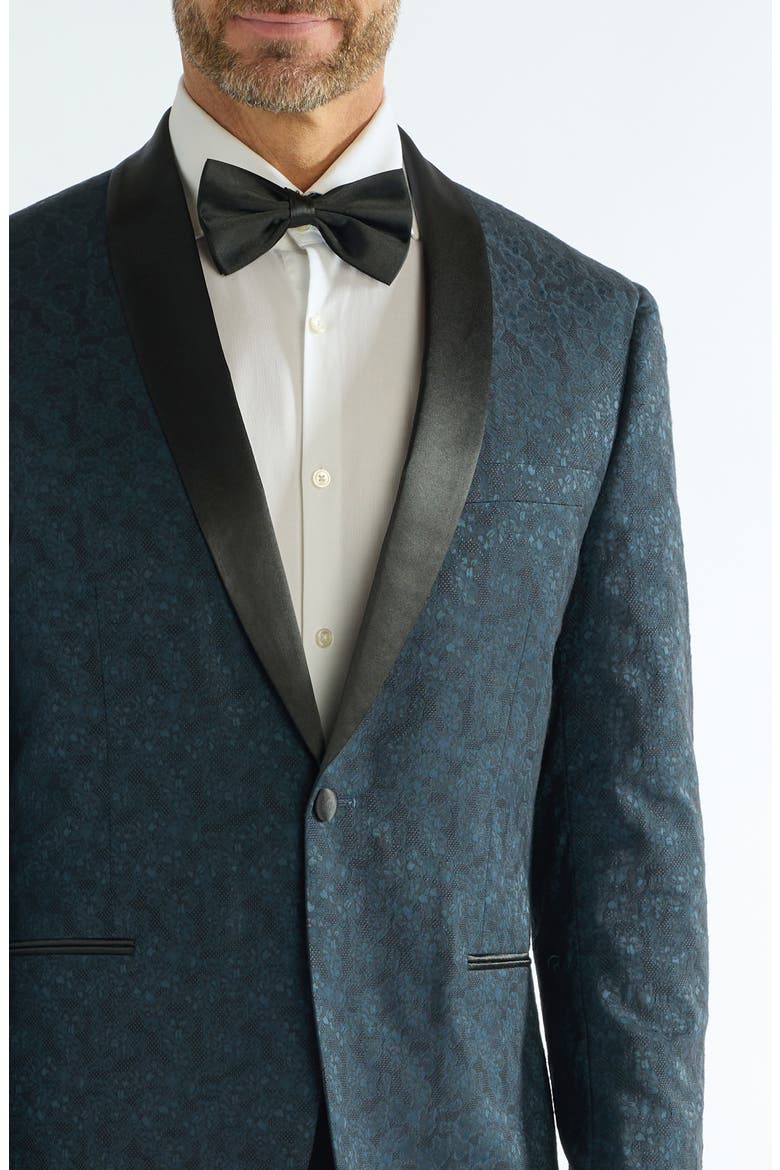 Floral Jacquard Evening Jacket, Alternate, color, DARK TEAL