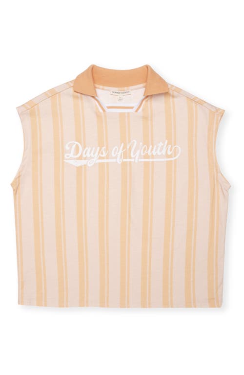 The Sunday Collective Kids' Stripe Days Of Youth Organic Cotton Soccer Polo In Light/pastel Orange