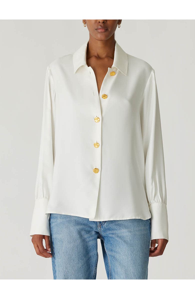 Rebecca Taylor Silky Novelty Button Shirt, Alternate, color, Milk