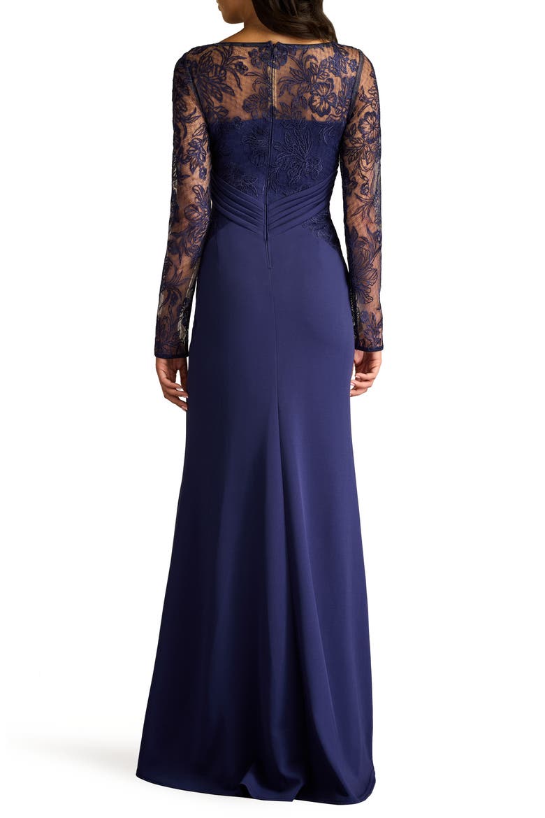 Floral Embroidery Long Sleeve Mixed Media Gown, Alternate, color, NOTTE