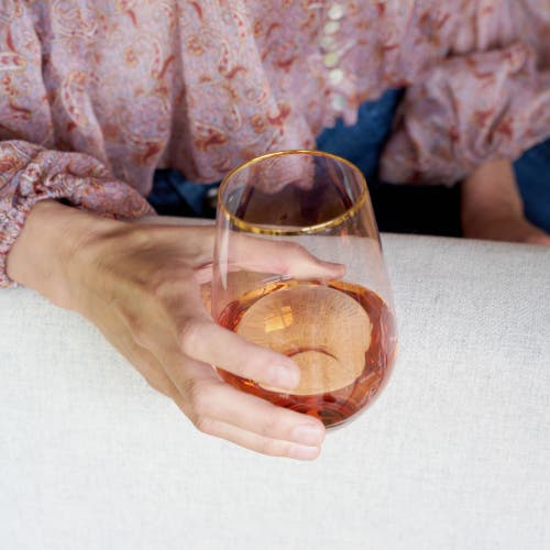 Twine Rose Crystal Stemless Wine Glasses Set Of 2 In Pink