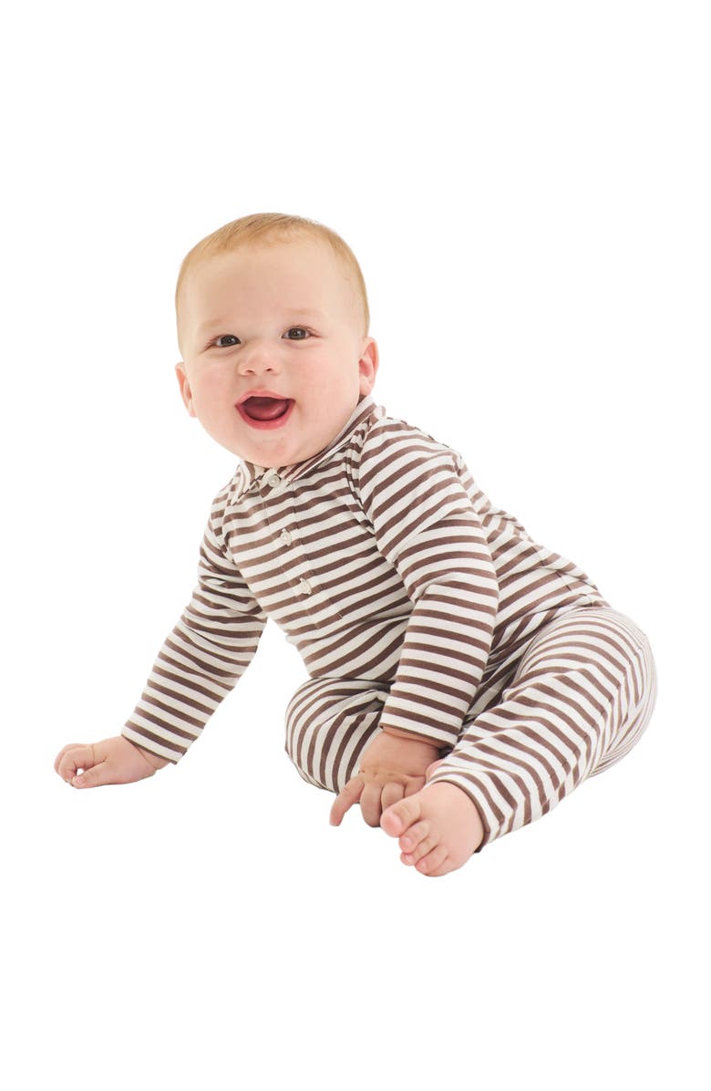 Primary Baby Long Sleeve Polo Romper In Mini Stripe, Alternate, color, Ivory Acorn Stripe
